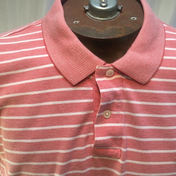 Izod Polo Shirt Mens XL Golf PInk White Stripe Short Sleeve Logo 100% Cotton - Picture 12 of 16